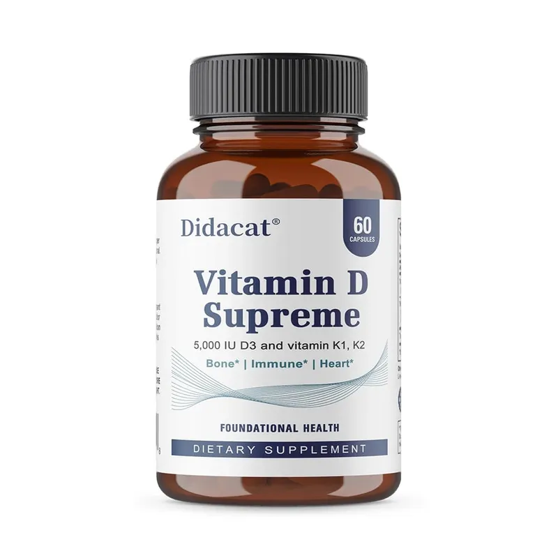Vitamin D Supreme 5000 IU - Support Immune System + Bone Health - Gluten Free Vitamin D3 Supplement with Vitamin K