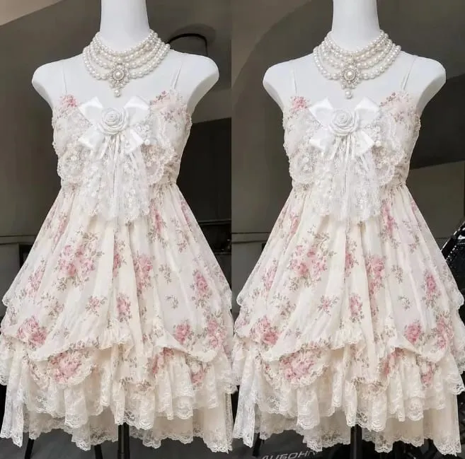 Japanese Style Sweet Lace Bow Kawaii Lolita Dress Women Vintage Ruffles Cake Dresses Harajuku Y2k Slim Bandage Dress 2026 Summer