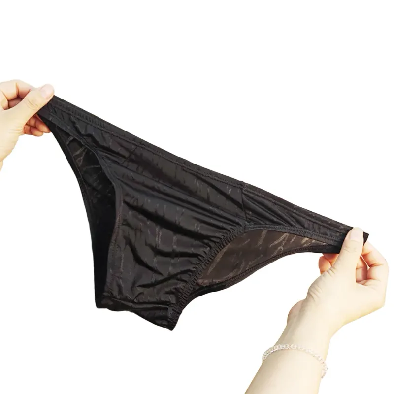 Breathable Briefs Ice Silk Underwear Casual Wear Black Jacquard Design For Daily Wear Breathable Jacquard Underwear For Men