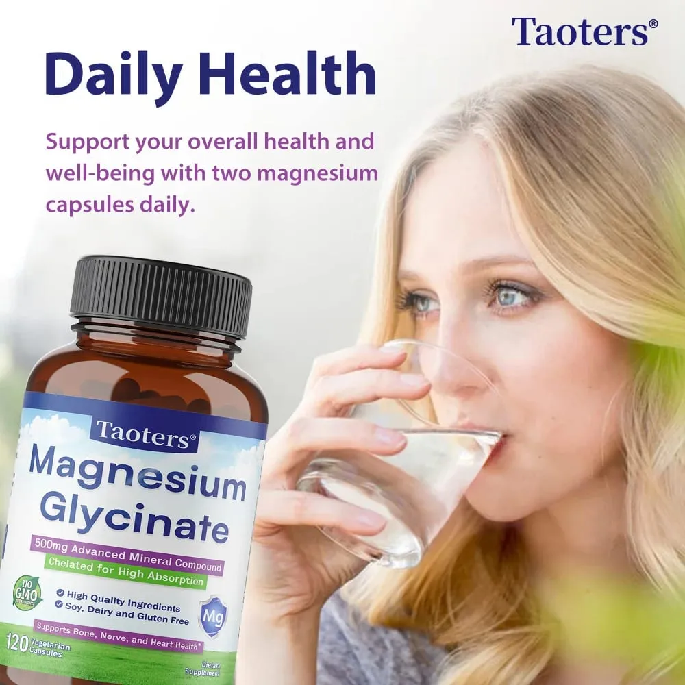 Magnesium Glycinate Capsules 500 Mg of Mineral Chelate To Enhance Absorption and Support Bone Nerve and Heart Health