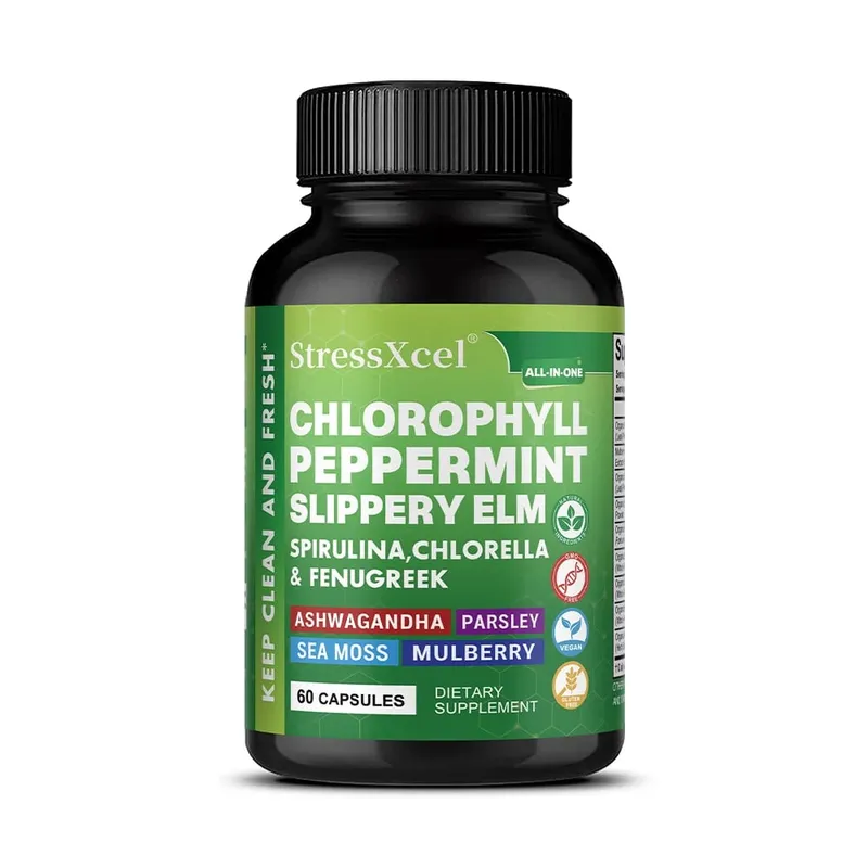 Chlorophyll Capsules with Peppermint - Supports Internal Cleanse Gut Health pH Balance Natural Freshness & Daily Wellness