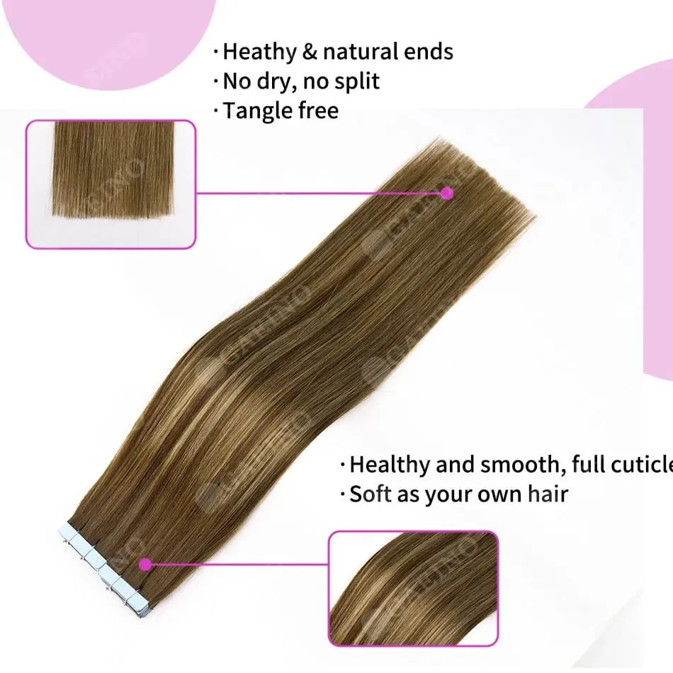 12A Tape In Hair Extensions 100% Remy Human Hair Pre-taped Skin Weft Adhesive Strips For Women Salon Use High Quality 14-22 Inch