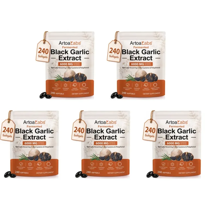 Fermented Black Garlic Extract Softgels 6000mg Equivalent Supplement for Daily Wellness Antioxidant Immune Support 240 Softgels