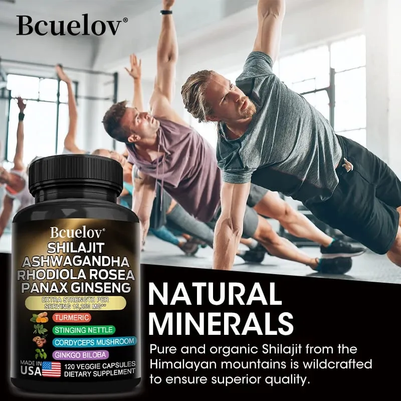 Capsule 8 in 1 di Shilajit Pure Himalaya con Ashwagandha Rhodiola e Panax Ginseng per supportare la salute delle articolazioni cerebrali e del sistema immunitario