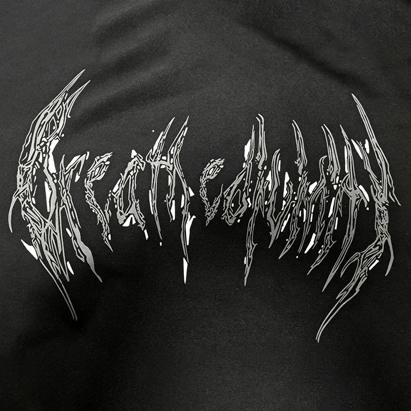 Men Alt Gothic Pullover Hoodie Y2k High Street American Style Dark Thorn Print Fleece Lined Loose Biker Fall Winter Sweatshirt