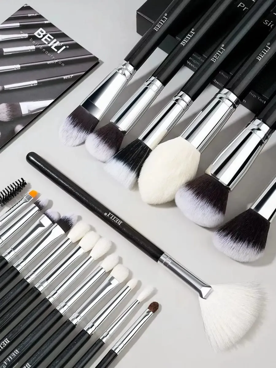 Black Professional Makeup Brush Set Natural Goat Hair Foundation Contour Eyeshadow Beauty Tools for Perfect Application