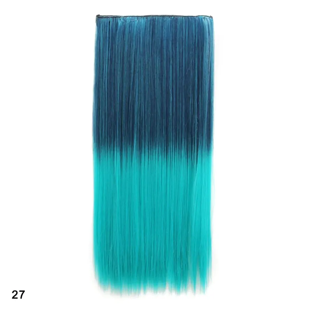 Zolin grampo de cabelo reto na extensão do cabelo arco-íris colorido ombre cor uma peça com 5 clipes sintético cosplay hairpieces