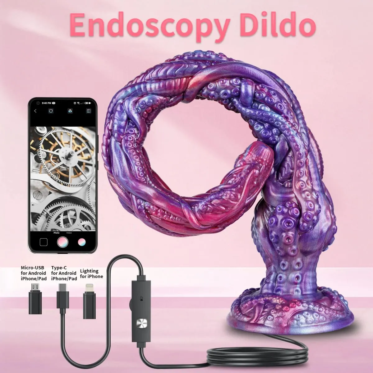 1080P Endoscope Camera Silicone Anal Plug Real-Time Viewing Dildo with 8 LED Lights IP67 Waterproof SexToy for Adult Exploration