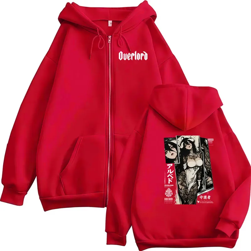 Anime Overlord Albedo Zipper Hoodie Japanese Manga Harajuku Long Sleeve Sweatshirt Men Women Pullover Jacket Hoodies Streetwear