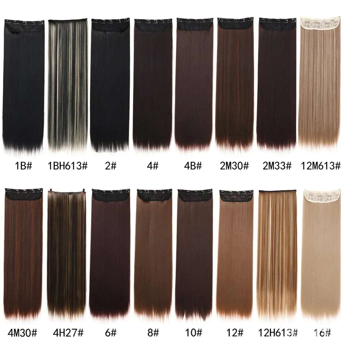Grampo longo e reto sintético de 24 polegadas, extensão de cabelo de uma peça, 5 clipes, cabelo falso loiro, marrom, preto, resistente ao calor