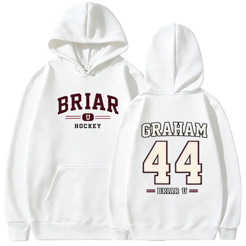 Di Luar Kampus Briar University Hockey Graham 44 Hoodie Grafis Pria Wanita Vintage Kaus Kebesaran Pria Fashion Pullover Hoodies