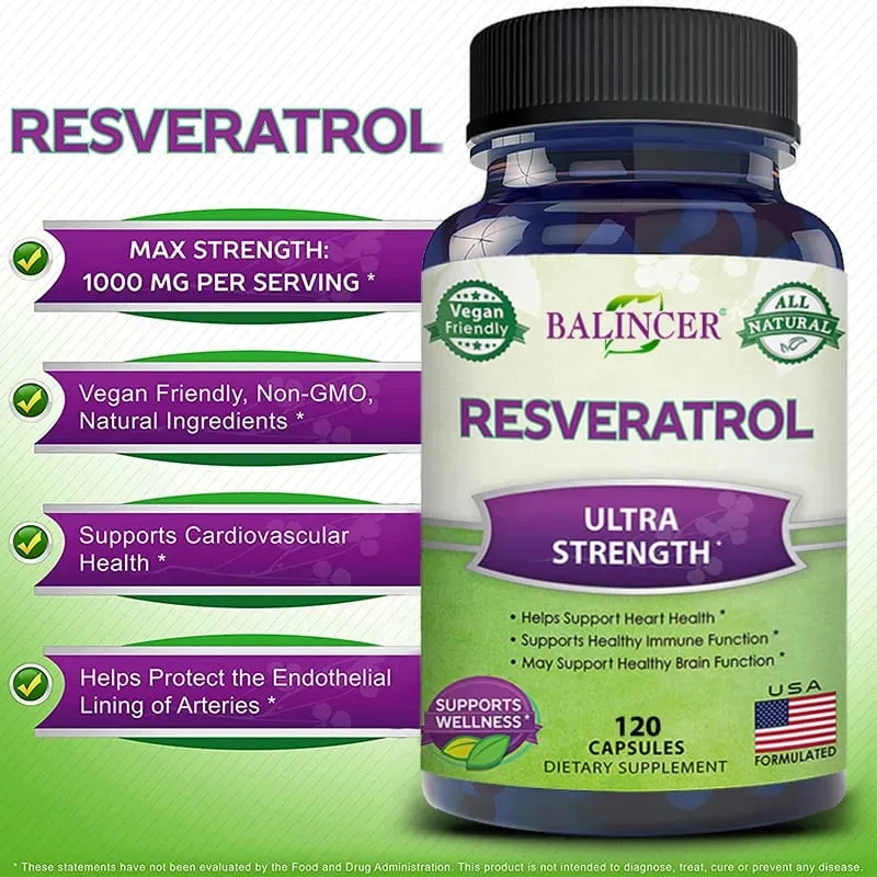 Il complesso di resveratrolo Balincer favorisce la salute cardiovascolare Protegge le arterie Rinforza il sistema immunitario Promuove la pelle liscia