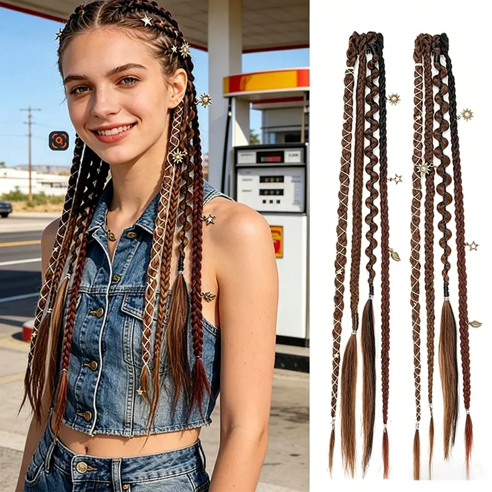 Bohemia Clip in Hair Extensions Fairy Hairpieces Synthetic Handmade Weaving Hair for Girls Party Halloween Christmas Festival