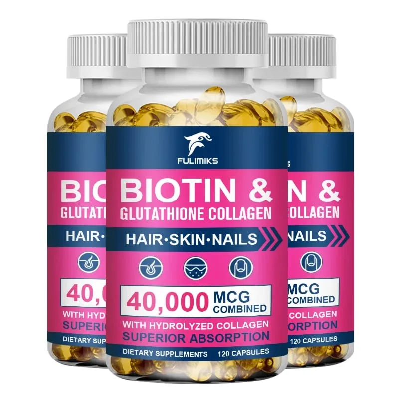 Biotin 40000mcg Combined Capsules with Collagen & Glutathione Promotes Hair Skin Nail Health & Natural Beauty Vitality — image 10