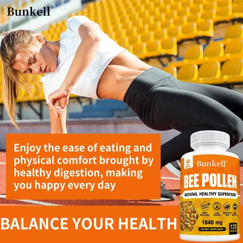 Bipollentilskud 100 % naturligt rå bipollen Vegetarkapsler Probiotisk Superfood Fordøjelse Immunstøtte og energi