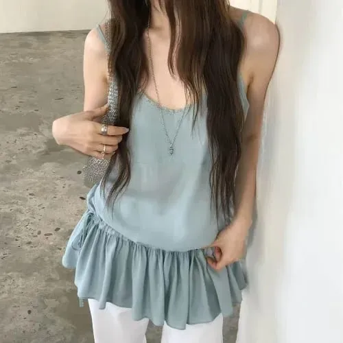 Summer 2026 Korean Style Sweet Skirt Waist Cinching Sexy Strapless Dress Fashionable Casual V-neck Loose Fit Maxi Dress
