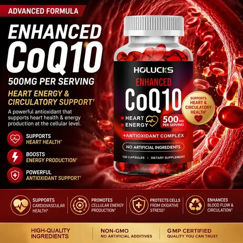 Holucks Pure CoQ10 Supplements with Bergamot Resveratrol Supports Cardiovascular & Antioxidant Health Immune Defense