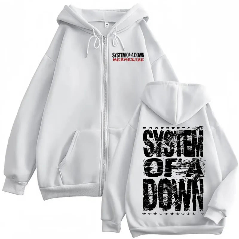 System of A Down Mezmerize Merch Zipper Hoodie Alternative Metal Music Zip Up Sweatshirts Rock Hip Hop Vintage Pullovers Unisex