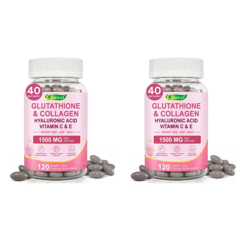 Itawel Collagen Glutathione Softgels Hyaluronic Acid Vitamins C E Para sa Balat Mga Kuko ng Buhok na Suporta sa Pang-adulto at Kagandahan 120 Bilang