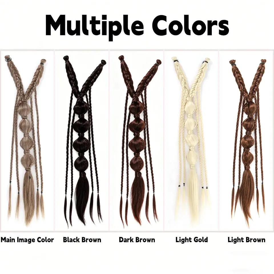 Synthetic Long Twist Braid Bubble Ponytail Extensions With U-shaped BB Clip 24 Inch Braided Wig Extensions For Women Daily Party — image 6