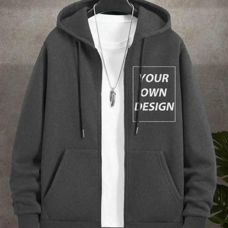 M-3XL Men Personalized Custom DIY Print Casual Fashion Zip-Up Hoodies Loose Youth Coat Basic Campus Sportswear Street Pocket Top