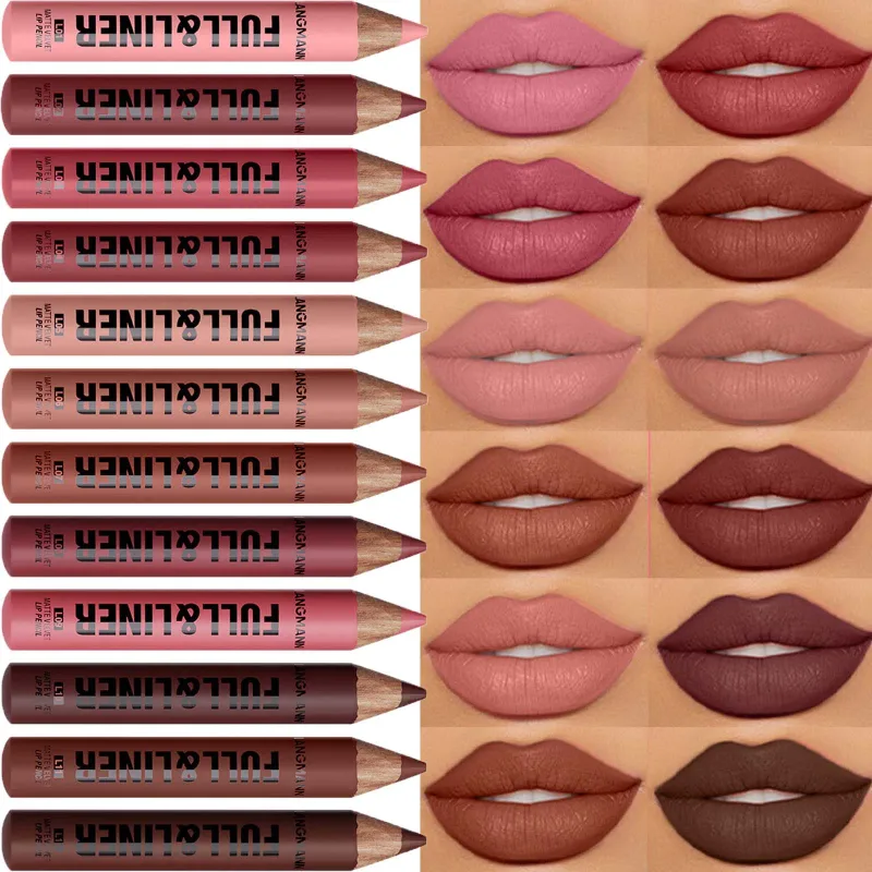 Vandtæt mat lipliner blyant Brun konturfarvet læbestift pen Langtidsholdbar 12 farve træ læbe liner blyant fuldlæbe makeup — image 3