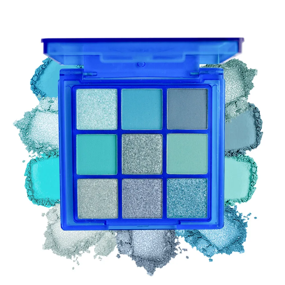 9‑Color Cool Blue Eyeshadow Palette Matte Shimmer Teal Glitter Eye Makeup Palette High Pigment for Party Stage Cosplay