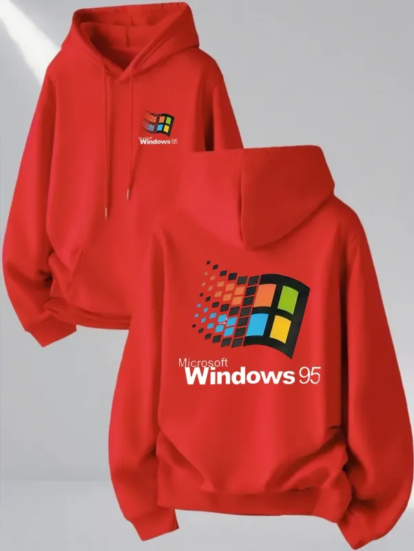 Windows 95 Graphic Vintage for Tech Enthusiasts Casual Streetwear Outfit Print Soft Material Pullover Pattern Hoodie Unisex Top