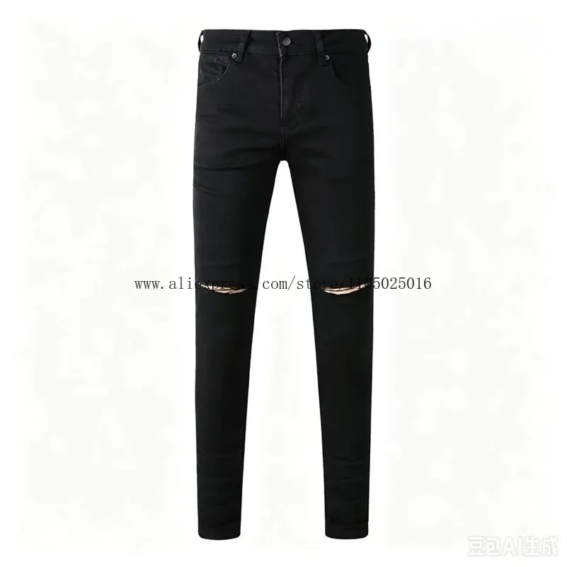 Luxury Streetwear Men's Jeans Americans Style Holes Long Trousers Quality Male Stretch Slim Pants Skinny Trousers