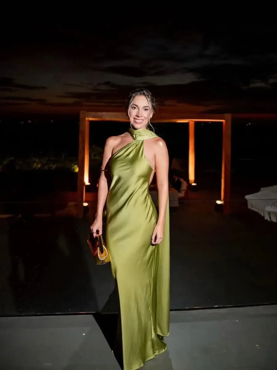 High Street Women Sexy Elegant Halter Long Dress Pambabae Fashion Backless Green Satin Party Maxi Vestidos