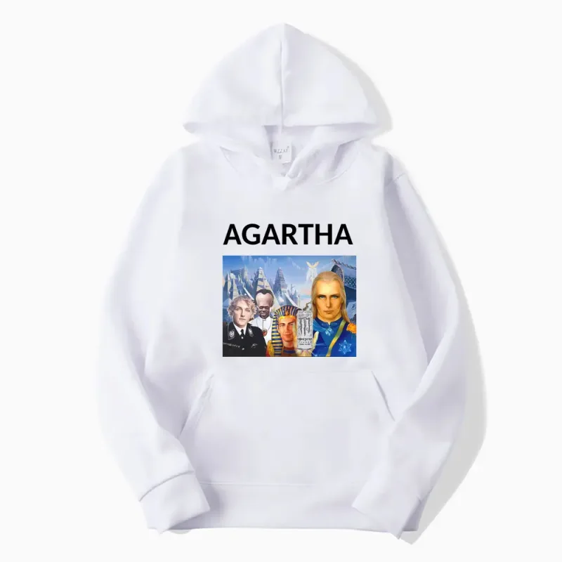 HollowEarth Agartha Meme Graphic Sweatshirt Men Women Hip Hop Vintage Style Hoodies Oversized Long Sleeve Comfort Loose Pullover