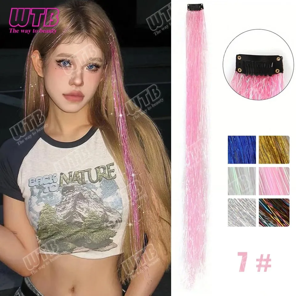 Multi-Color Glitter Synthetic Hair Extension Wig BB Clip Style Suitable for Women and Girls to Wear During Holidays and Events
