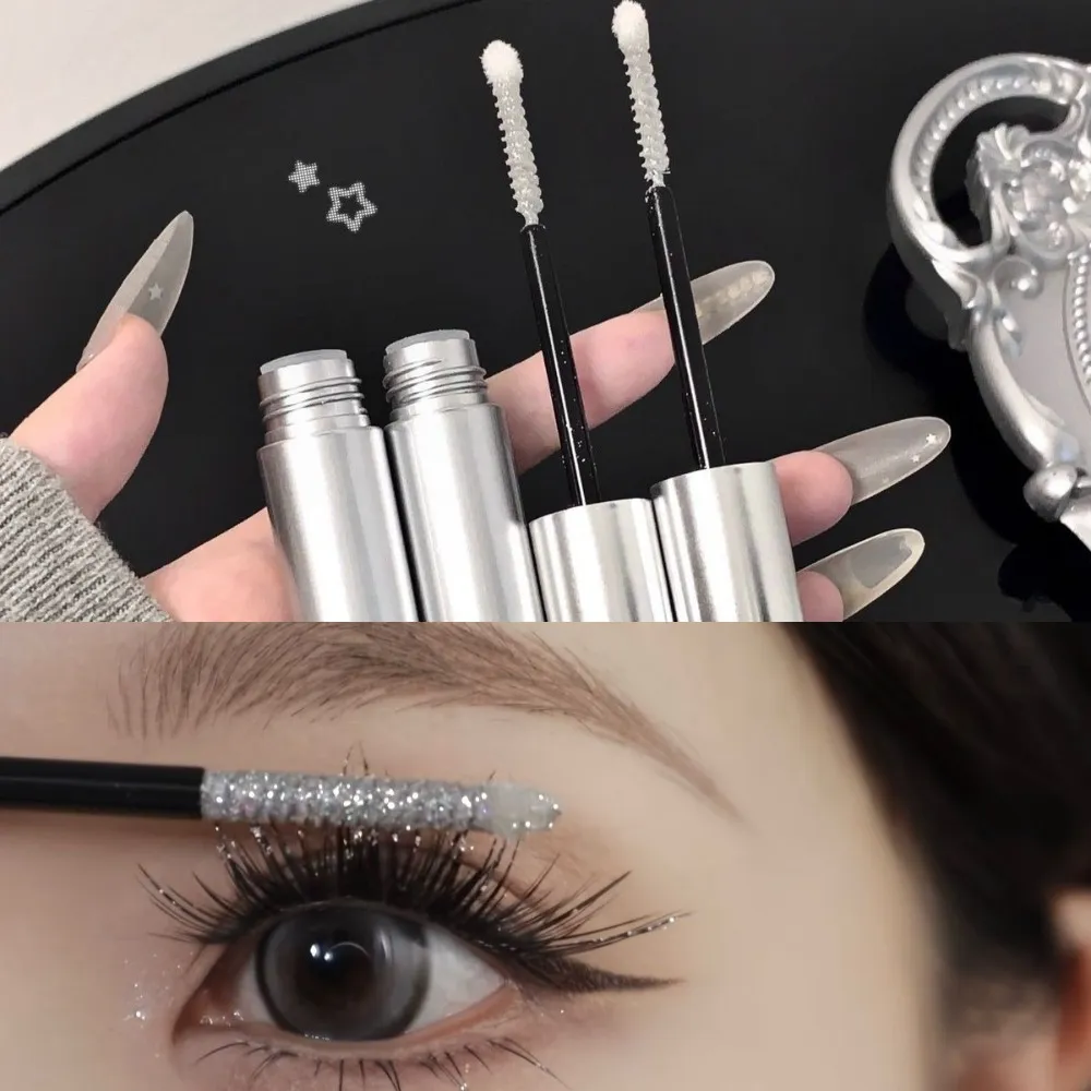 Silvery Shining Mascara Fine Glitter Highlight Lengthening Curling No Smudging Waterproof Natural 3D Sparkling Eye Makeup