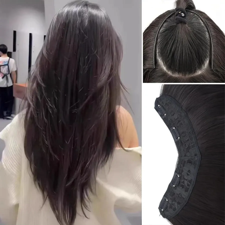 Synthetic Wig Women's Traceless Invisible U-shaped Long Straight Hair Natural Extension Wig for Daily Party Halloween Christmas