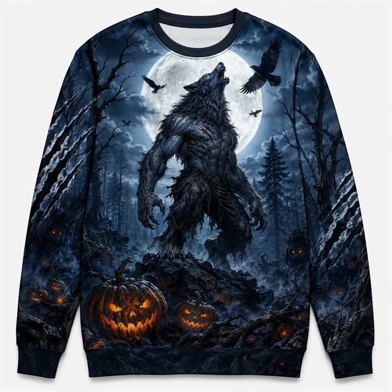 2026 New Ghost Pumpkin Skeleton Print Halloween Sweatshirts Fashion Holiday Wear Unisex O Neck Sweater Cool Streetwear Pullovers