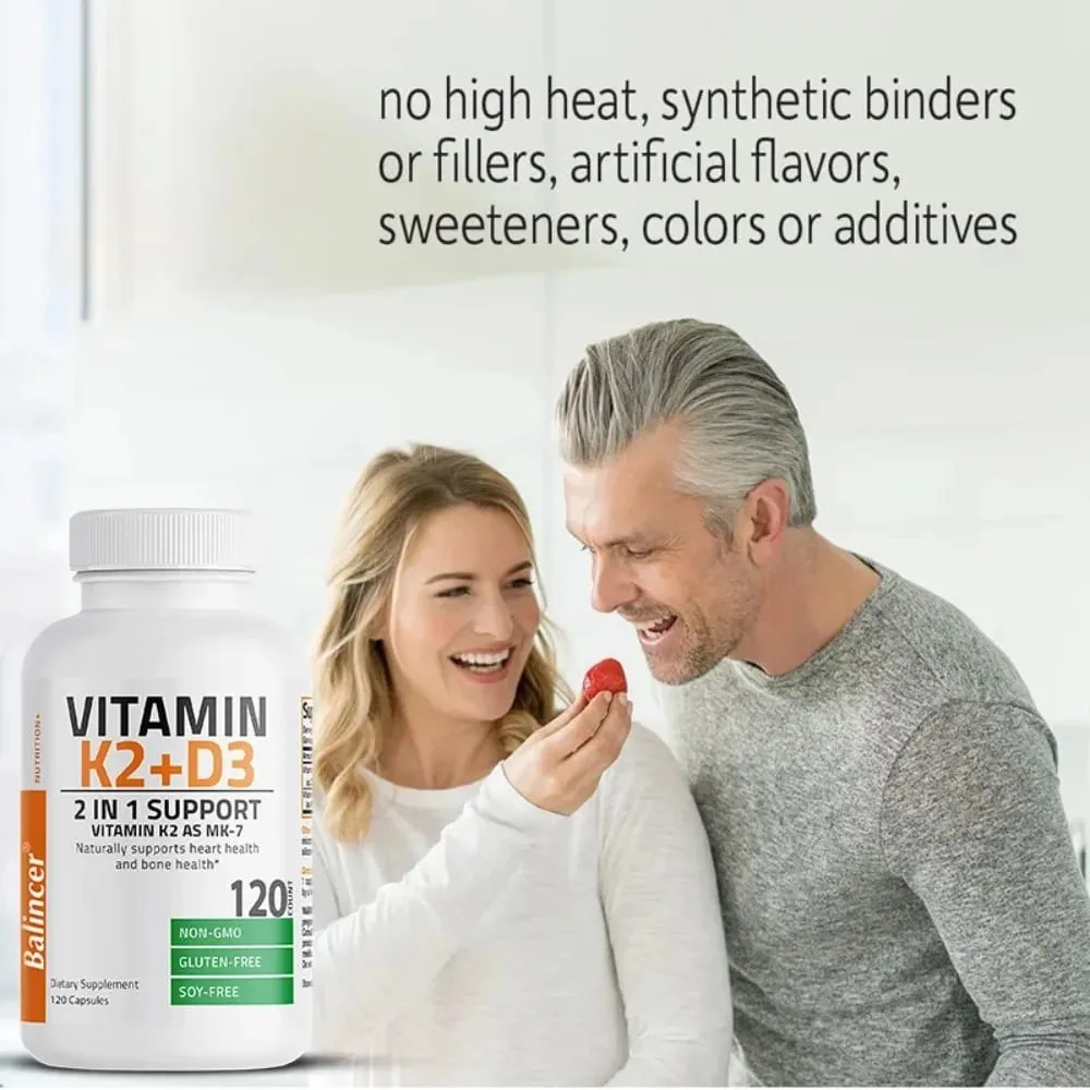 D3+K2 Vitamin D3 5000IU and 90 Mcg Vitamin K2 (MK-7) Vegan Capsules for Bone Density teeth skin heart Health and Immunity