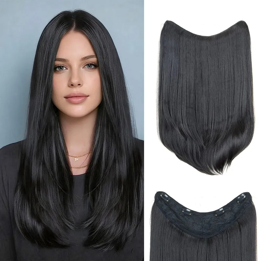 20Inch Synthetic Layered Buckle Hair Extensions Clip In Hair Weft High Temperature Fiber Long Straight Hairpiece for Women