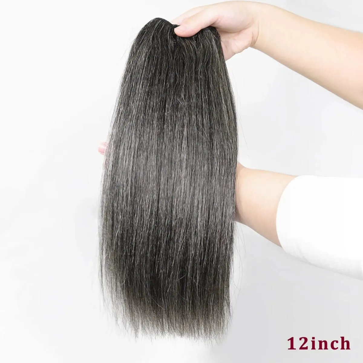 Yaki Straight Salt And Pepper Human Hair Bundles 12Inch Double Drawn Virgin Brazilian Hair Extensions For Women 100g/Pack