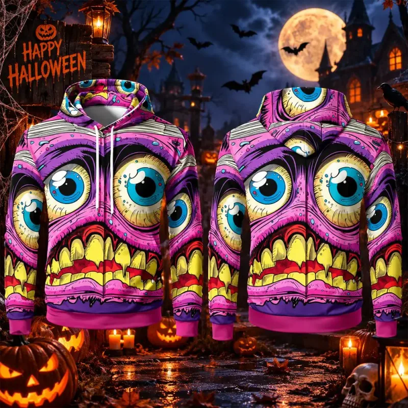 Halloween Horror Monster Eyes 3D Print Hoodie Autumn Fun Mummy Graphic Pullover Y2K Men Women Holiday Party Cosplay Sweatshirt