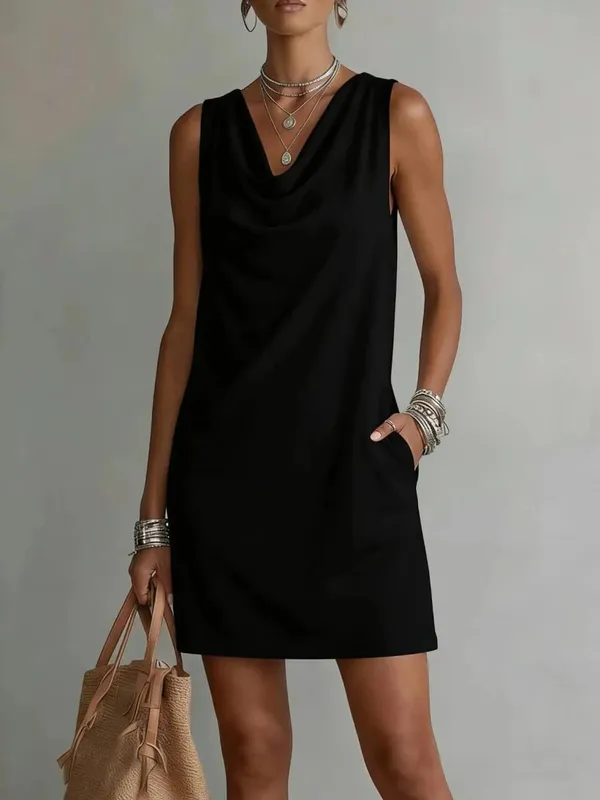 Women Casual Loose V-Neck Sleeveless Pocket Ruffles Dress Spring Summer Vest Tank Midi Dresses
