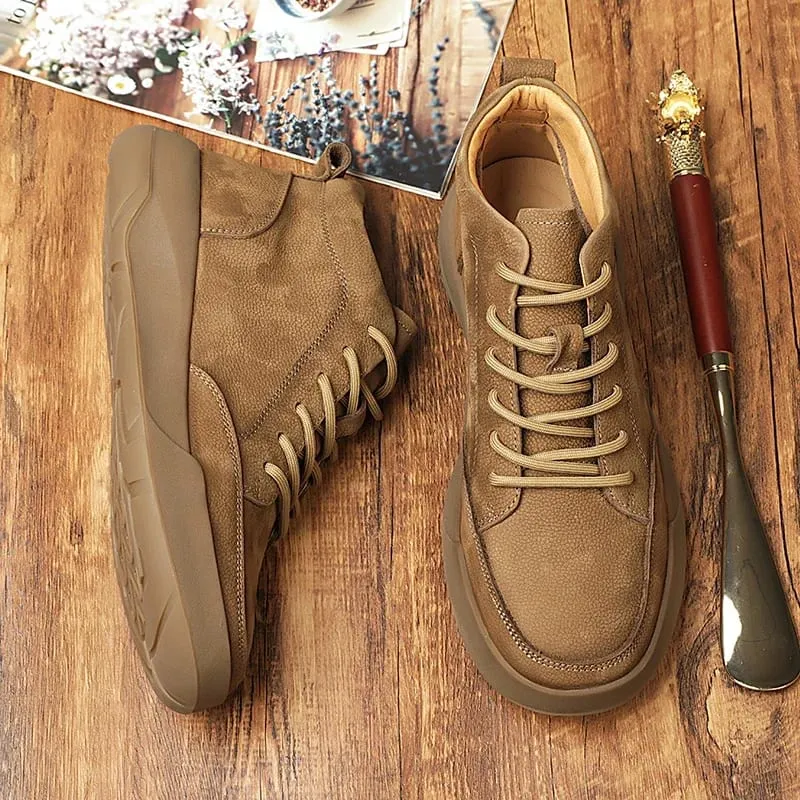 Italian 2025New Arrival Genuine Leather Mens Antiskid Walking Shoe Outdoor Thick Bottom Sneakers Casual Leather Minimalist Shoes