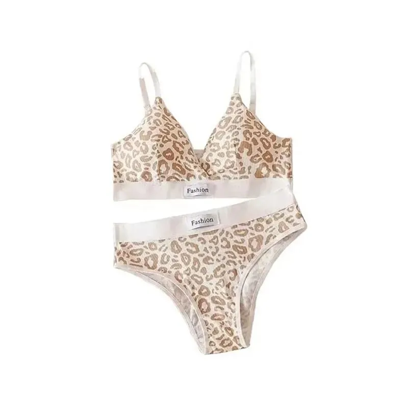 1/2/3set Women V-Neck Bra And Panties Set Low Waist Panties Female Sexy Lingerie Set Leopard Print Cotton Bra Sport Underwear