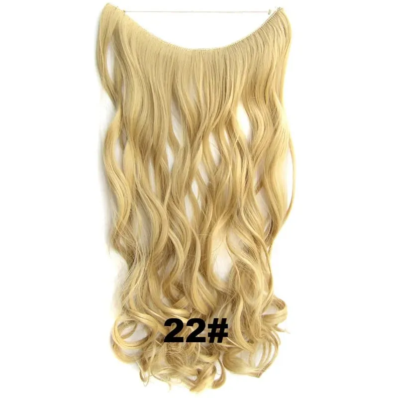 Synthetic One piece Hair Extensions No Clip No Glue Invisible 24inch Long Straight Wave Heat Resistant String Hairpiece