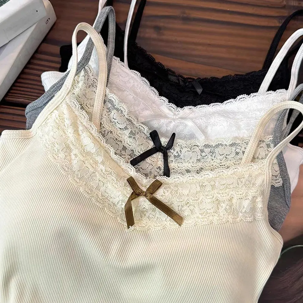 2026เกาหลีY2k Crop Topฤดูใบไม้ผลิฤดูร้อนลูกไม้Tank Topผู้หญิงCroppedน่ารักCamisเสื้อกั๊กเซ็กซี่สีขาวCrop Topsเสื้อกั๊กcoquette