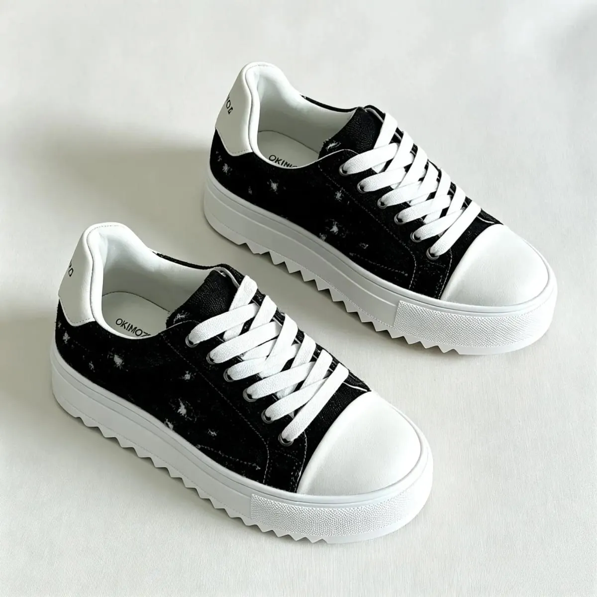 Okimoz Men Distressed Ripped Platform Canvas Sneakers Autumn Winter Low Top Lace Up Casual Campus Daily Skate Walking Shoes