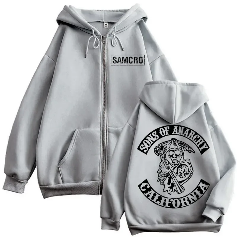 Sons of Anarchy Double Sided Print Zipper Hoodie Men's Women Gothic Vintage Zip Up Sweatshirt Casual Fashion Oversized Pullovers