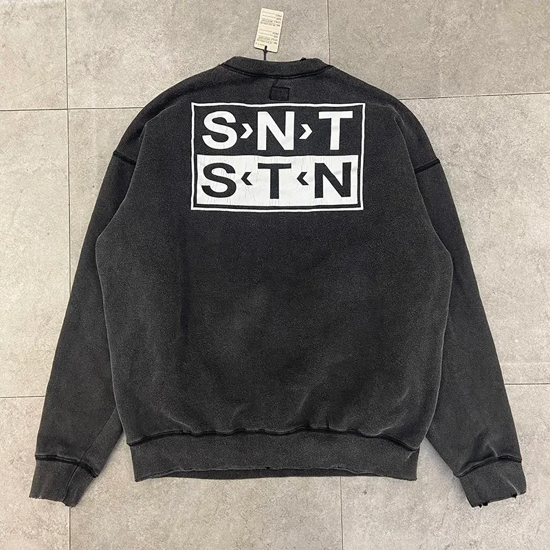 Autumn Winter Classic Overlapping Logo Print Saint Sweatshirts Men Women Couple Colorful Letters Graffiti Washed Black Pullovers