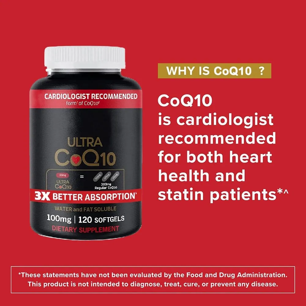 Ultra CoQ10 100mg Softgels 3x Better Absorption Antioxidant for Heart Health & Energy Coenzyme Q10 Vitamins and Supplements