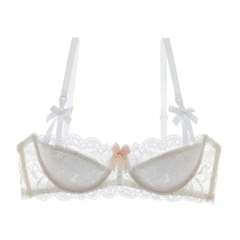 セクシー French Lace Half Cup Bra Set Bow Shoulder Strap Thin Large Bust Minimizer Pure Desire Lingerie For Teen Girls Daily Outfit