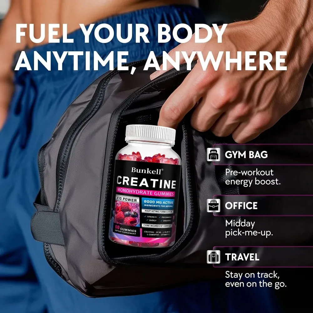 Kreatin-monohidrát gumicukor - 8000 mg Edzés előtt/után Fitness Erő Izomnövelés Energia-kiegészítők